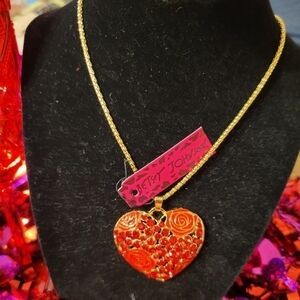 New Red Rose Crystal Necklace Valentines Betsey Johnson